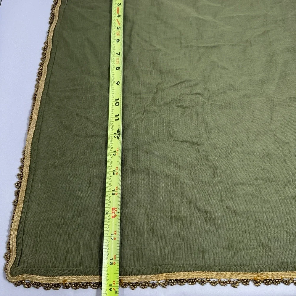 Boho Chic Olive Green Linen Dinner Napkins Antique Gold Glass Seed Bead Trim X5